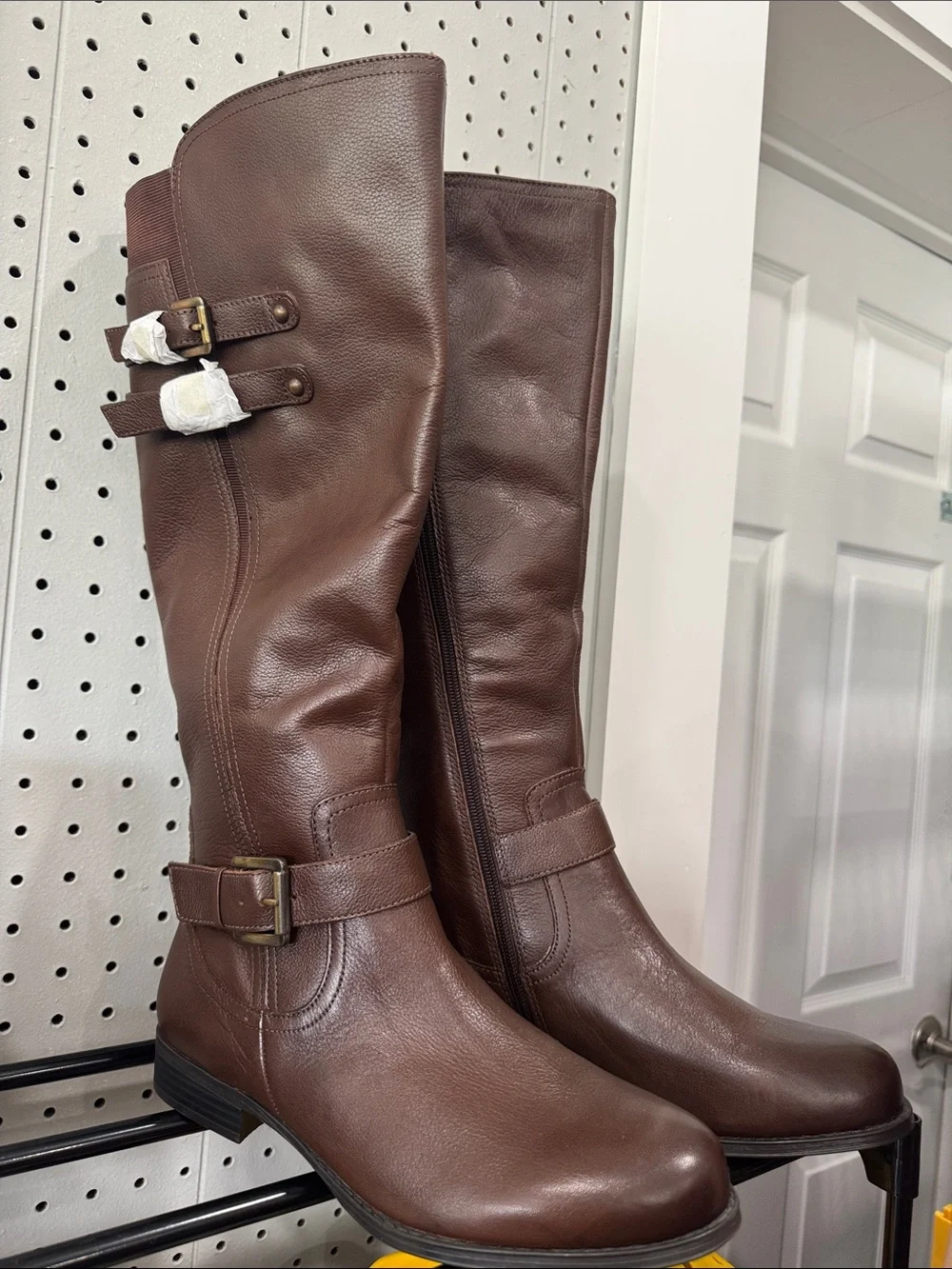 Naturalizer Brown Leather Tall Riding Boots with Buckle Detail